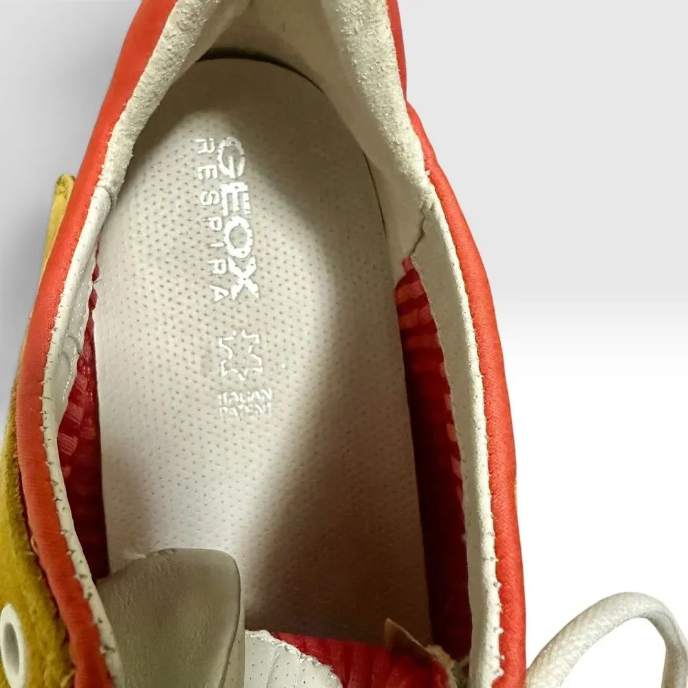Geox Respira Women’s 10 Yellow Suede Mesh Sneakers Orange Silver EU 40